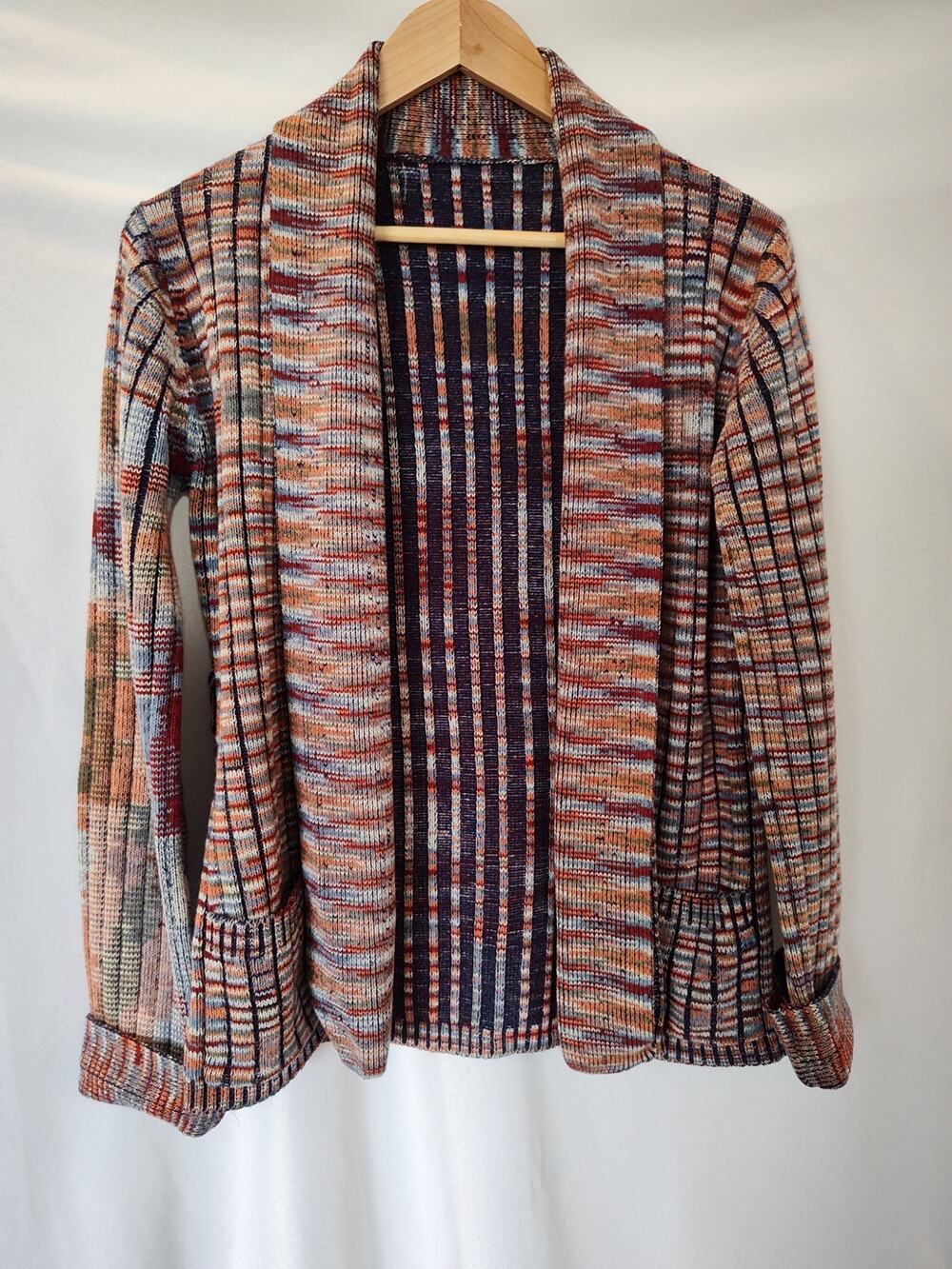 Vintage Space Dye Multi-Color Knit Cardigan Open Front Earth Tone Boho M